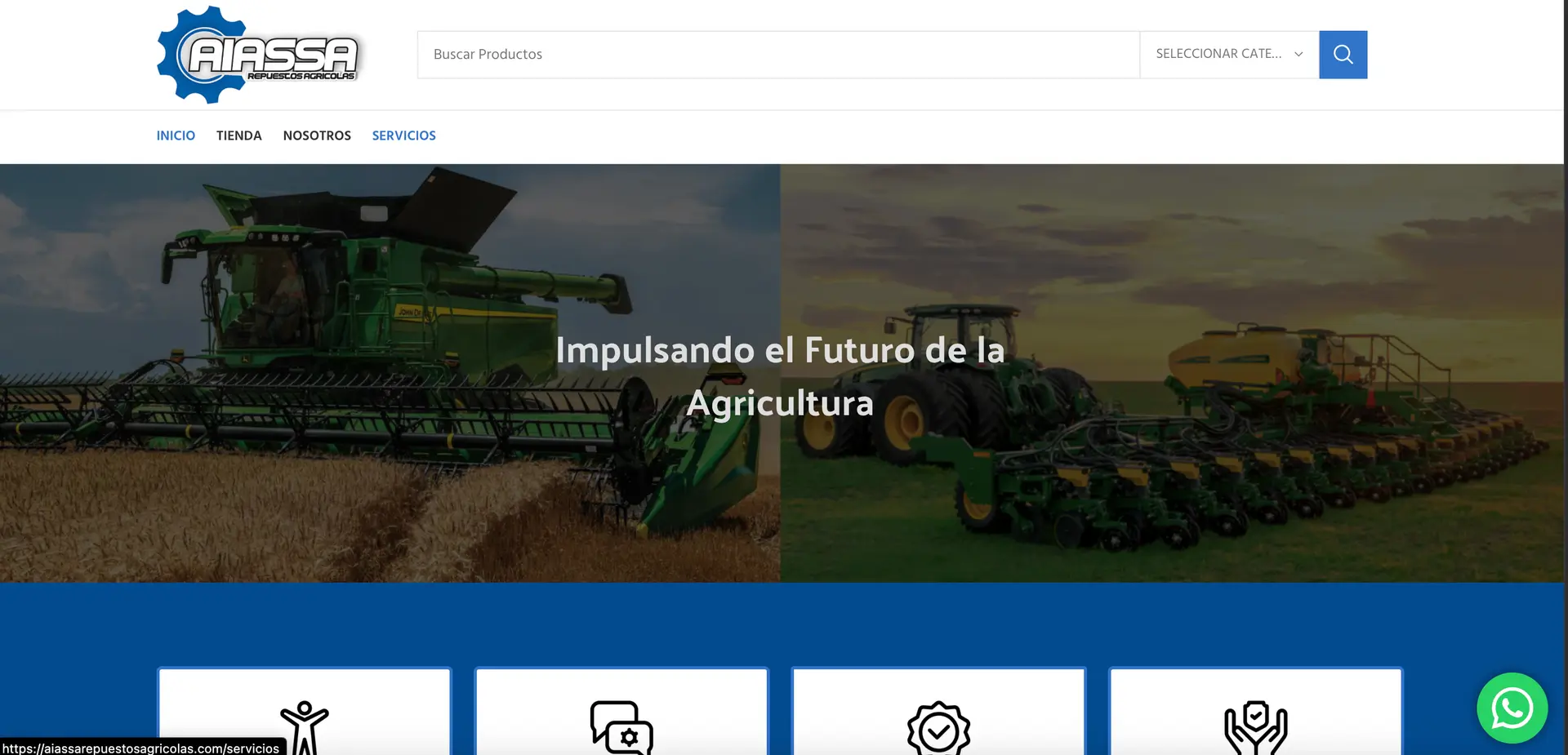 Sitio web de Aiassa Repuestos Agricolas con catalogo de productos, SEO optimizado y generacion de contenido con IA